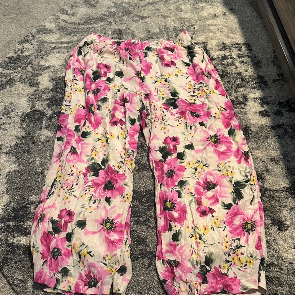 Abercrombie & Fitch Pink Floral Wide Leg Pants